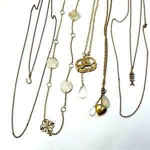 5 Gold Toned Necklaces Horseshoe Fish Clover